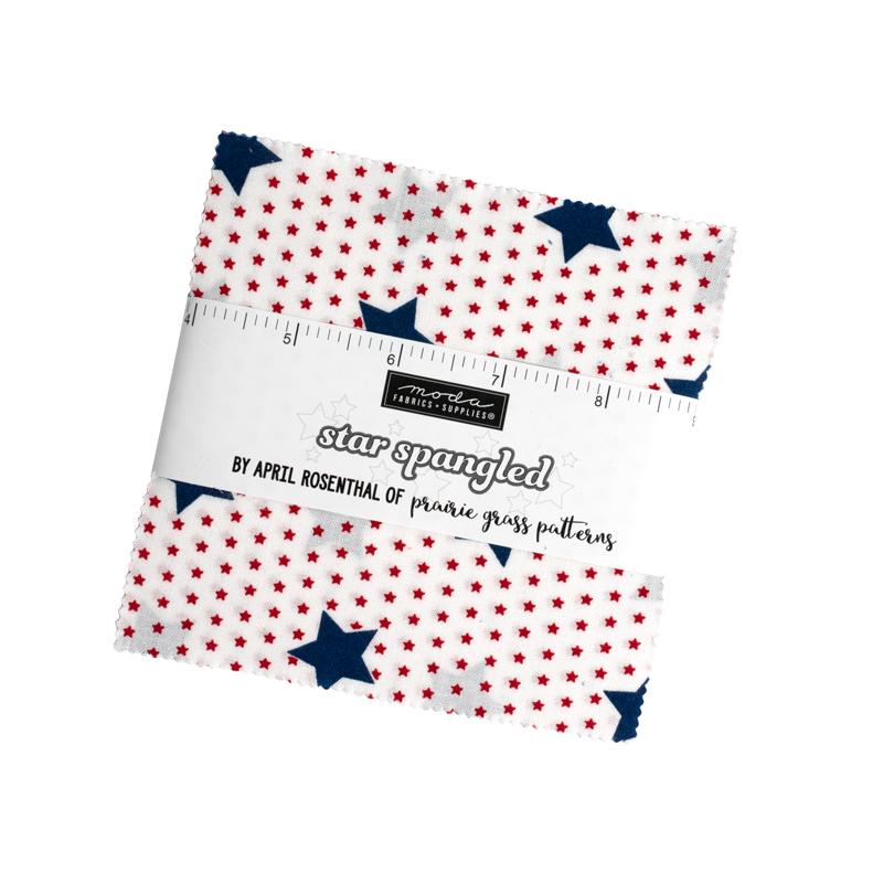 Star Spangled 5" Charm Pack, Moda 24170PP, 5" Precut Floral Red White Blue Patriotic Charm Pack Fabric Squares, April Rosenthal