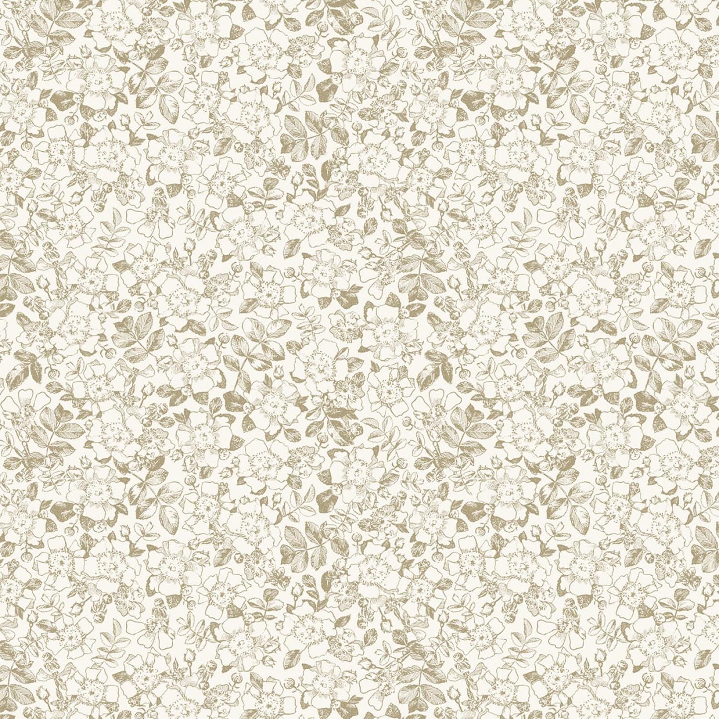 Garden Grace - Taupe Cream Floral Toile Fabric, Wilmington Prints 16531-122, Taupe Flowers on Cream Fabric, Katie Pertiet, By the Yard