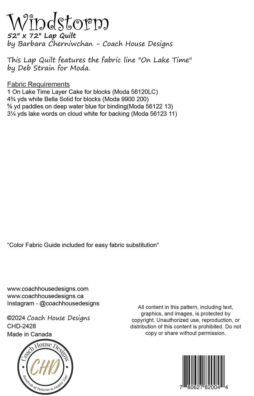 Windstorm Quilt Pattern, Coach House Designs CHD-2428, Layer Cake Friendly Evergreen Trees Lap Throw Quilt Pattern