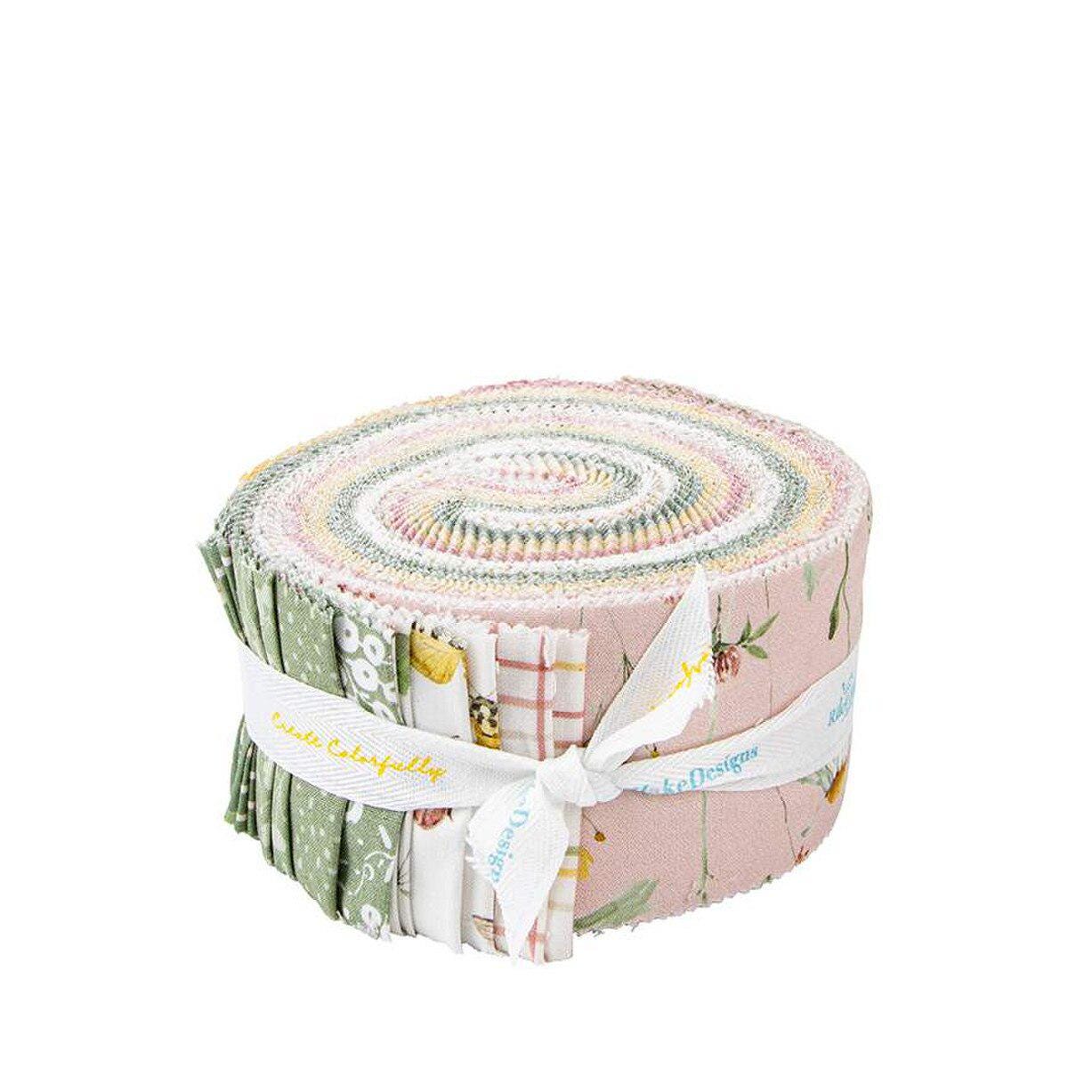 Love Me More 2.5" Rolie Polie, Riley Blake RP-15630-40, 2.55" Precut Pink Green Yellow Spring Floral Fabric Strips, Lisa Audit