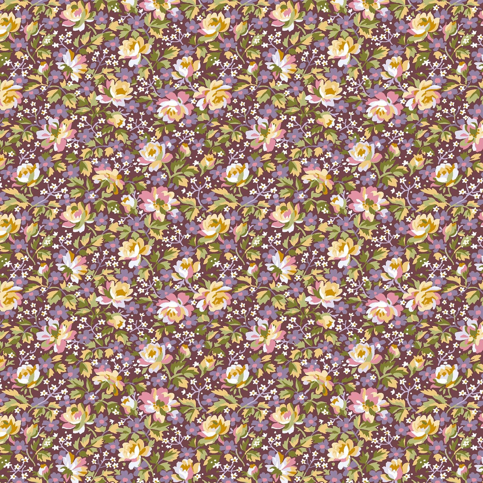 Grand Entrance 10" Squares, Maywood Studio SQ-MASGREN, 10" Precut Pink Purple Green Gold Metallic Floral Fabric Squares