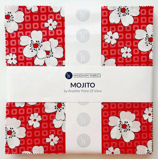 DESTASH Mojito Oop Layer Cake, Windham Fabrics, 10" Precut Multicolored Floral Fabric Squares, Another Point Of View