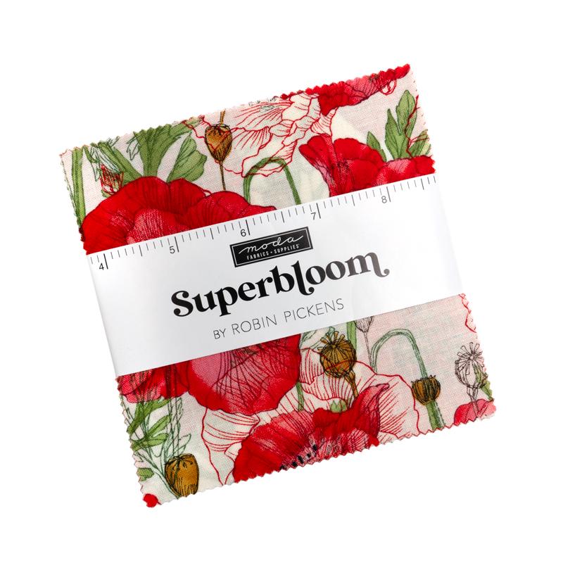 Superbloom 5" Charm Pack, Moda 48780PP, 5" Precut Large Print Floral Quilt Fabric Squares, Robin Pickens