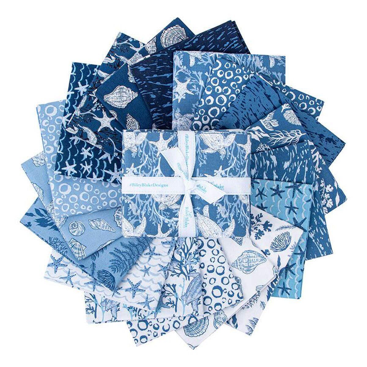 Ocean Oasis 18 Fat Quarter Bundle, Riley Blake FQ-15990-18, Precut 18 x 22 Beach Coastal Sea Turtles Fabric, Diane Labombarbe