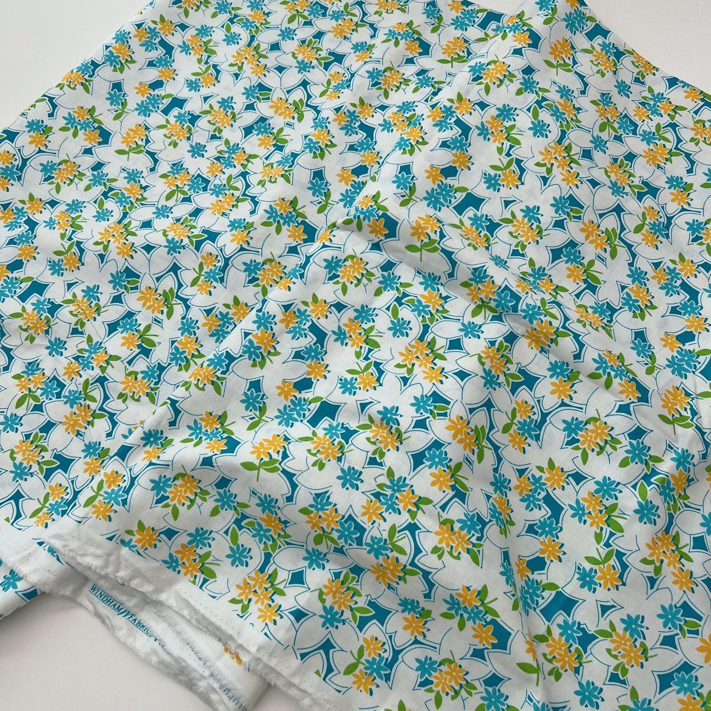 DESTASH REMNANT Mojito - 2 Yard Cut of Teal Yellow White Floral Fabric, Windham Fabrics 41228, Another Point Of View