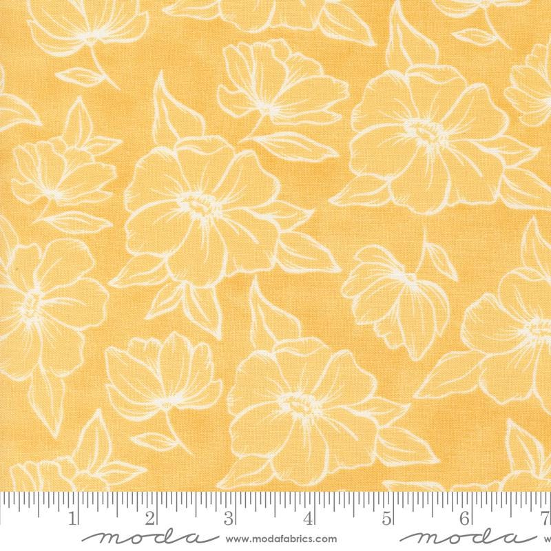 Kindred - Yellow Poppies Floral Fabric, Moda 36072 17 Sunshine, Golden Poppies Yellow Floral Cotton Blender Quilt Fabric, 1 Canoe 2