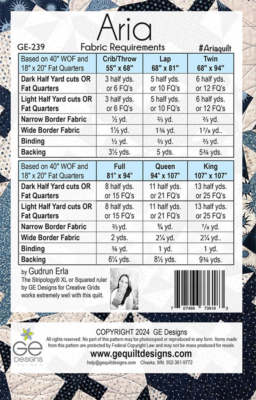 Aria Quilt Pattern, GE Designs GE239, Fat Quarter FQ Friendly Stripology Squared or SL Ruler Pattern, Modern Quilt Pattern, Gudrun Erla