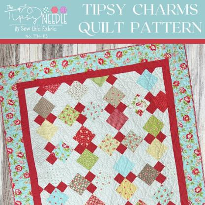 Tipsy Charm Quilt Pattern, The Tipsy Needle TTN115, 5" Charm Friendly Lap Throw Quilt Pattern, Beginner Quilt Pattern