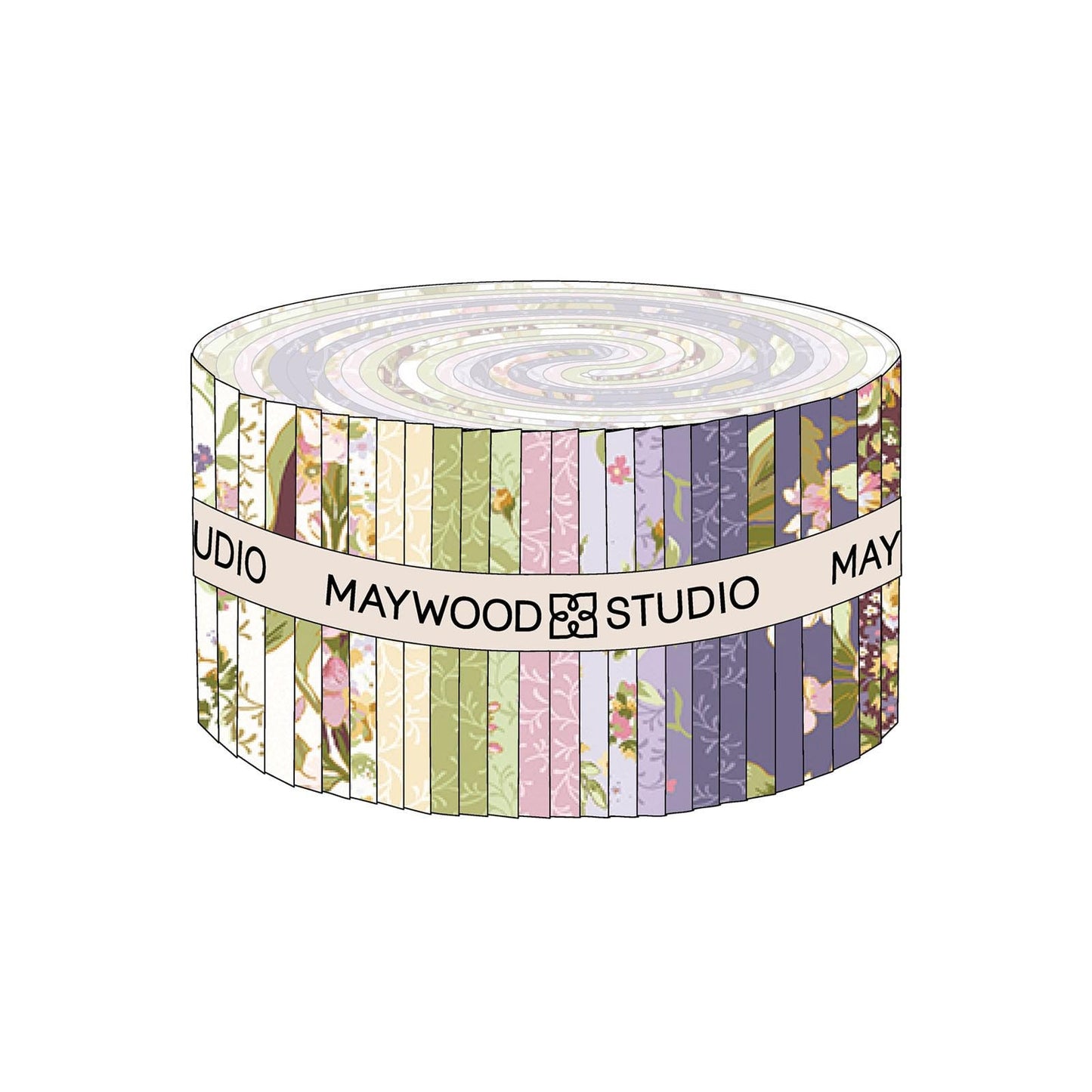 Grand Entrance 2.5" Strips, Maywood Studio ST-MASGREN, 2.5" Precut Pink Green Lavender White Floral Fabric Strips Roll, Gold Metallic Fabric