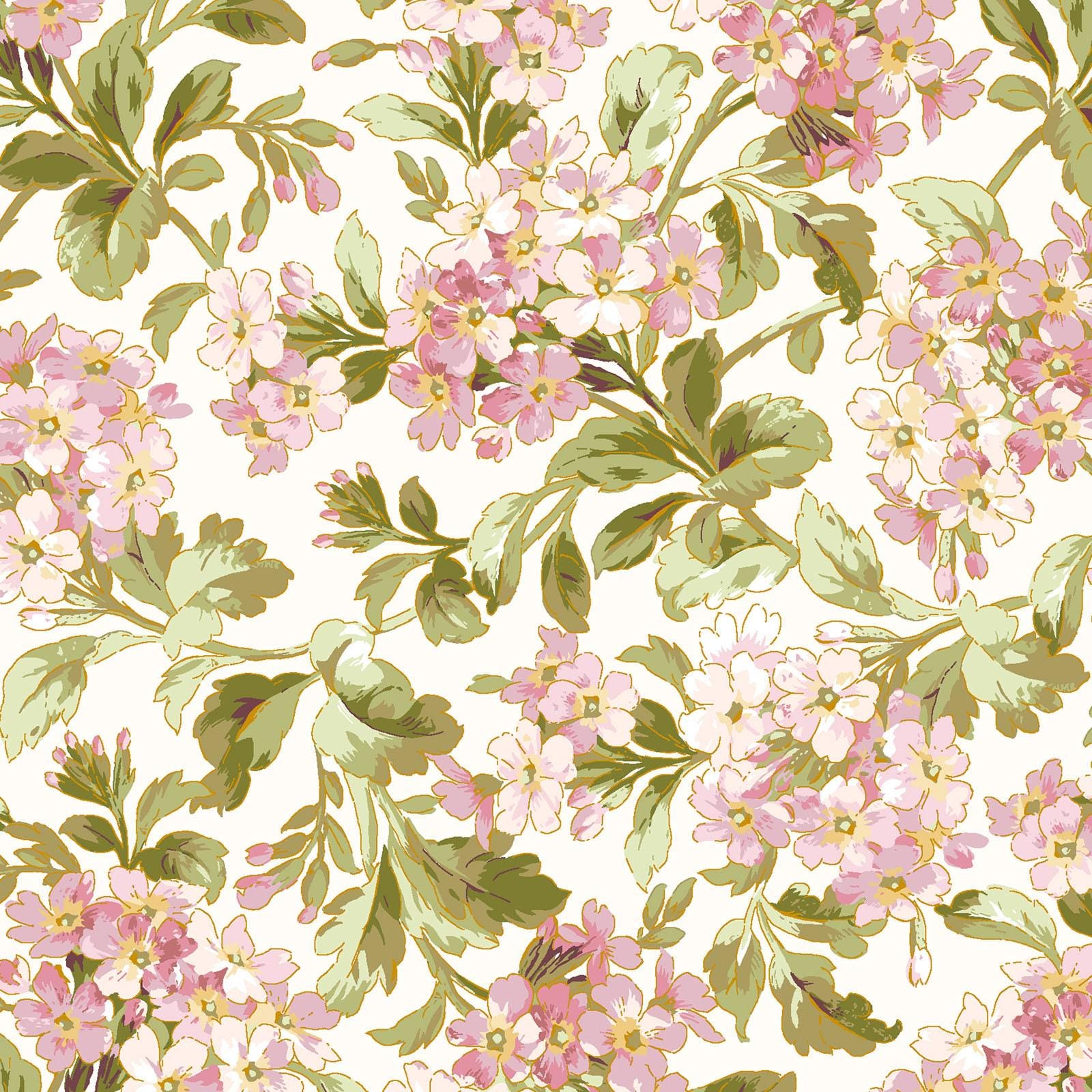 Grand Entrance 2.5" Strips, Maywood Studio ST-MASGREN, 2.5" Precut Pink Green Lavender White Floral Fabric Strips Roll, Gold Metallic Fabric