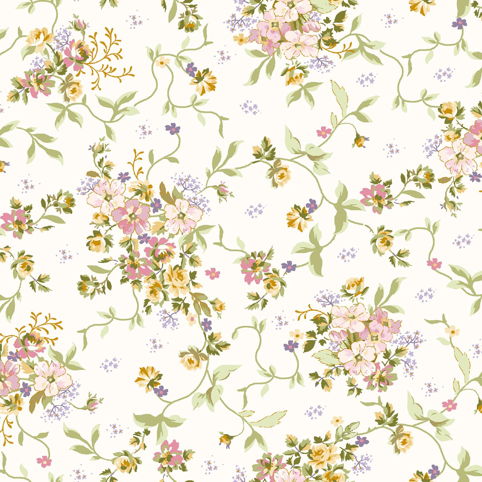 Grand Entrance 2.5" Strips, Maywood Studio ST-MASGREN, 2.5" Precut Pink Green Lavender White Floral Fabric Strips Roll, Gold Metallic Fabric
