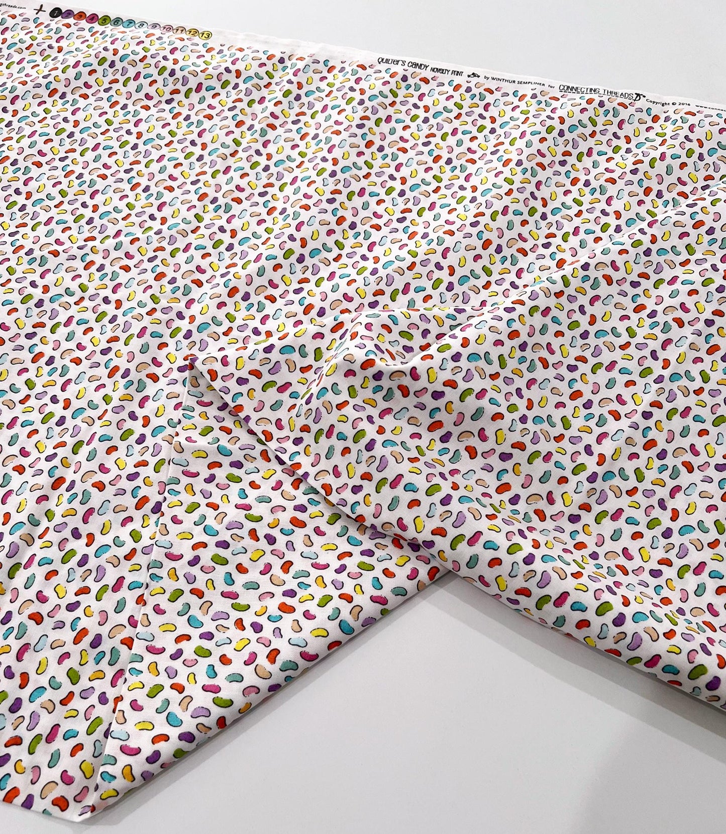 REMNANT 1 Yard 8" of Jelly Beans on White Fabric, Connecting Threads 3567636 JS, Multicolored Jelly Bean Cotton Fabric