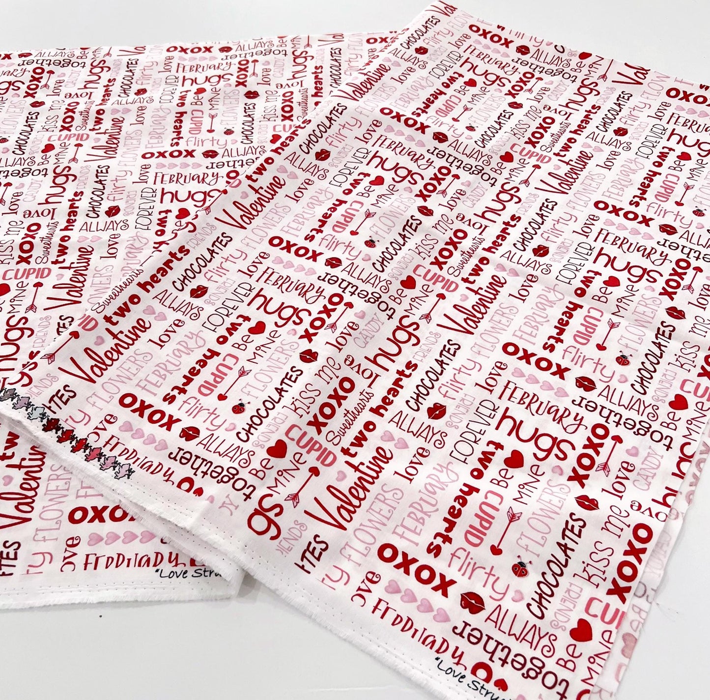 DESTASH 1 Yard Cut of Love Struck - Valentine's Day Words on White Fabric, Henry Glass, Valentine Cotton Fabric