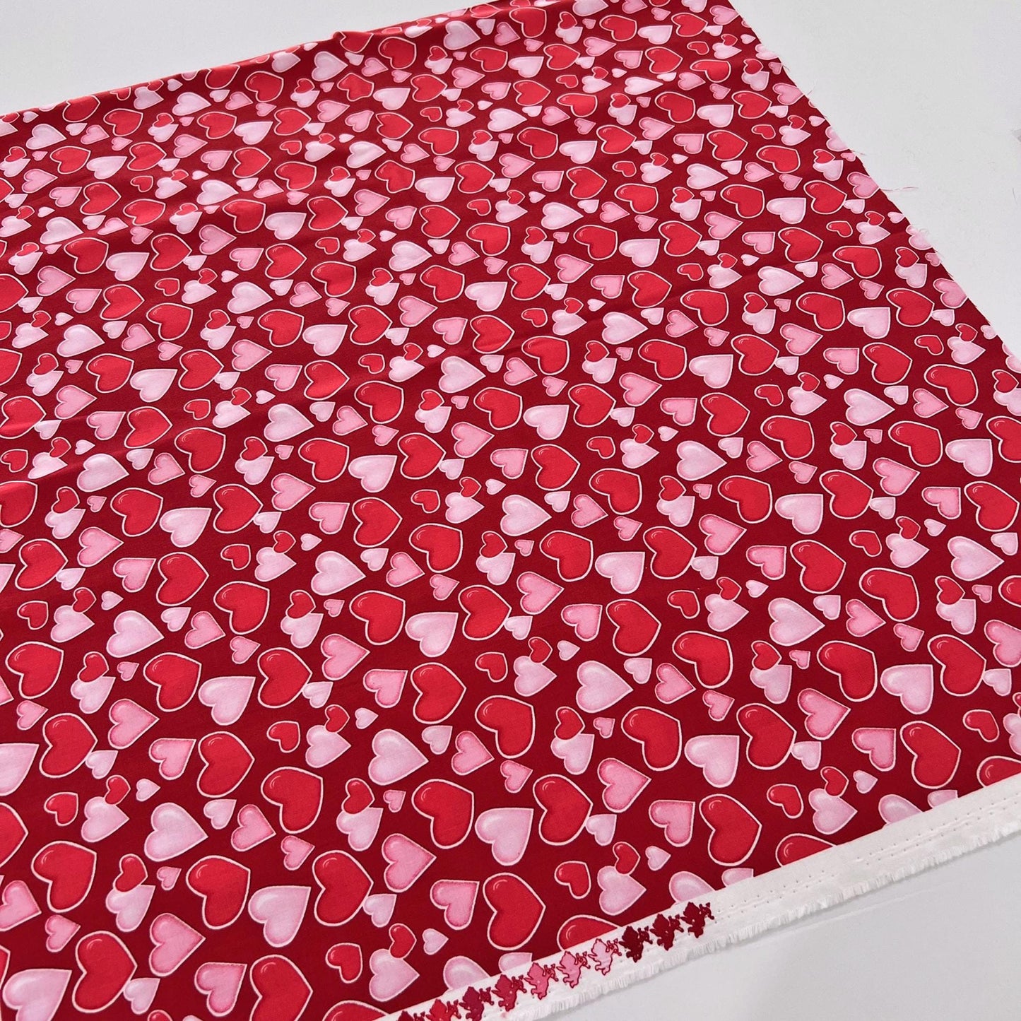 REMNANT 18" of Love Struck - Valentine's Day Pink Red Hearts on Red Fabric, Henry Glass, Valentine Cotton Fabric