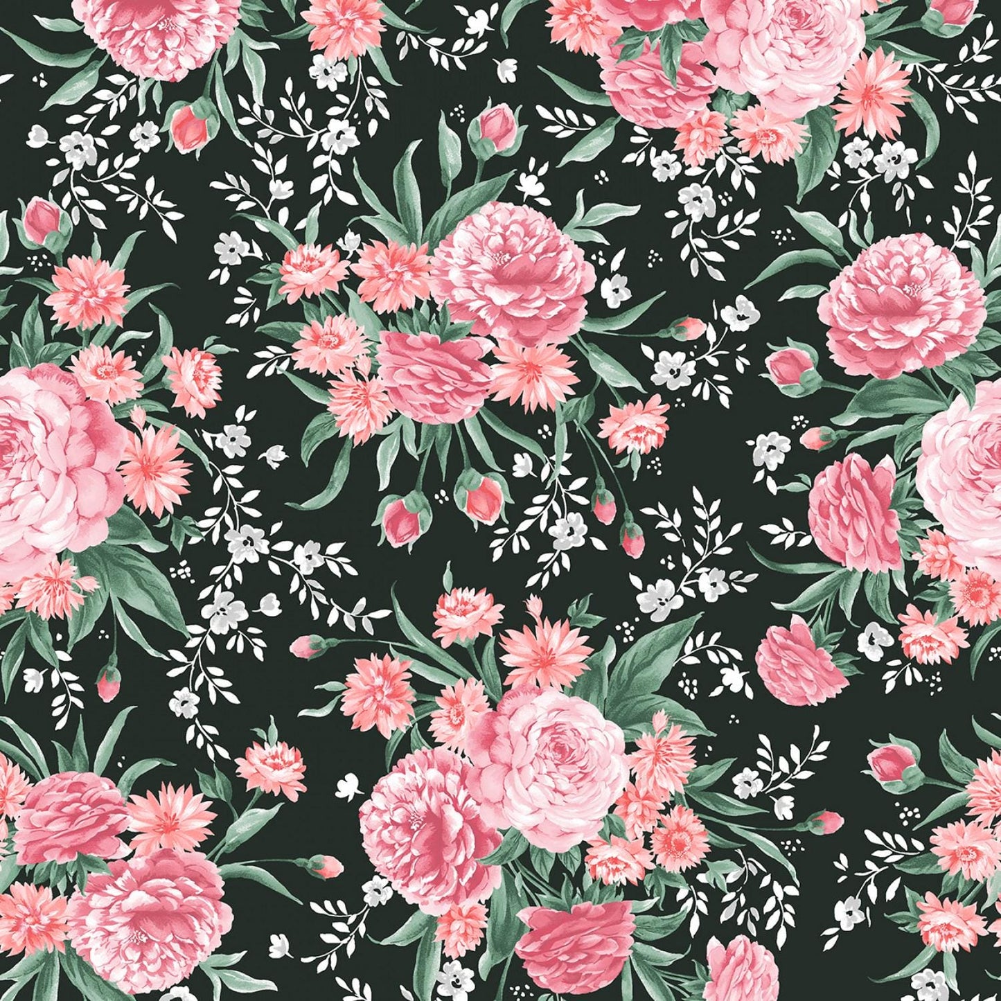 Garden Picnic 5" Charm Pack, Maywood Studio CP-MASGAPI, 5" Precut Pink Green Black Floral Charm Pack Fabric Squares
