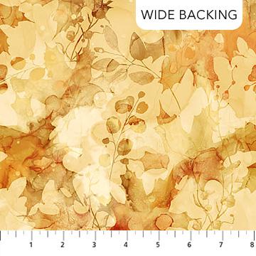 108" Autumn Breeze - Yellow Ochre Fall Leaves Wide Quilt Back Fabric, Northcott B28058-52 Ochre, Leaf Wide Quilt Backing Fabric, By the Yard