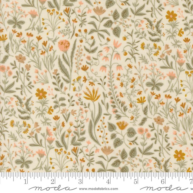 Rainier 5" Charm Pack, Moda 38140PP, 5" Precut Peach Blue Tan Cream Gray Floral Charm Pack Fabric Squares, Jessica Rose