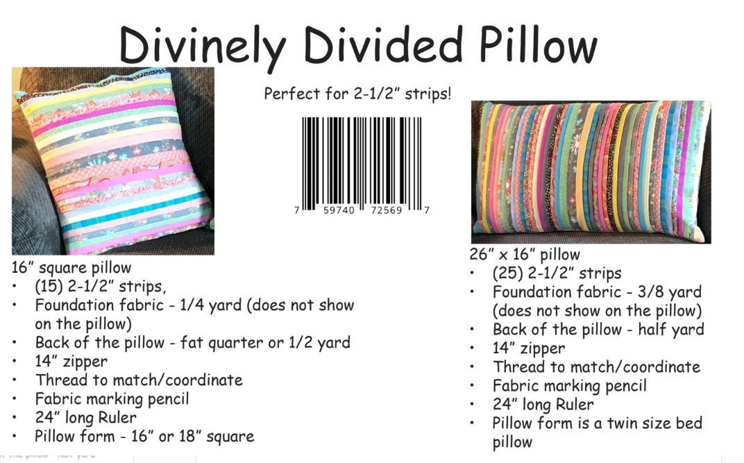 Divinely Divided Pillow Cover Pattern, Erin Underwood EUQ319, Scrap Friendly Throw Pillow Pattern