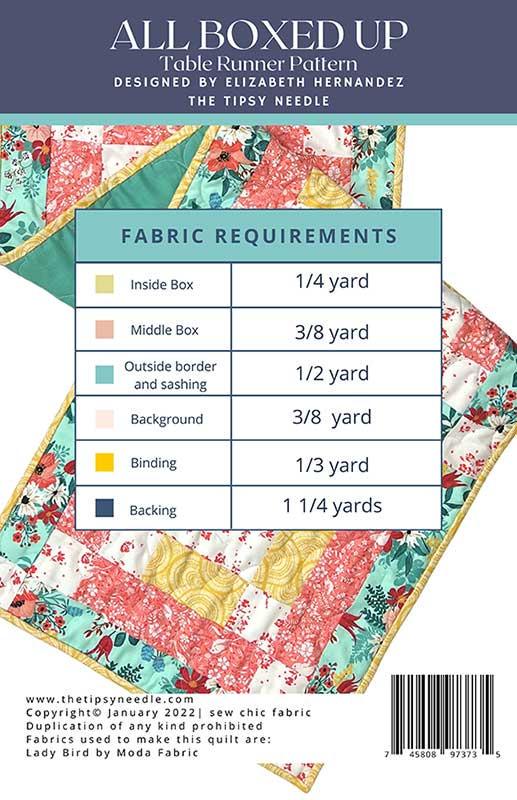 All Boxed Up Table Runner Quilt Pattern, The Tipsy Needle TTN102, Yardage Friendly Beginner Table Quilt Pattern, Elizabeth Hernandez