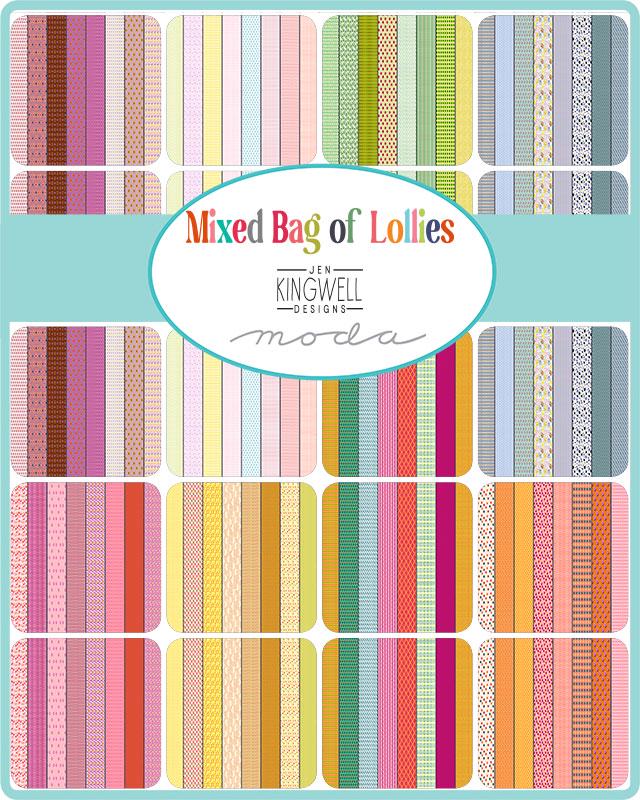 Mixed Bag of Lollies Dessert Roll, Moda 18240DR, 5" Precut Pink Orange Yellow Green Blue Low Volume Quilting Fabric Strips, Jen Kingwell