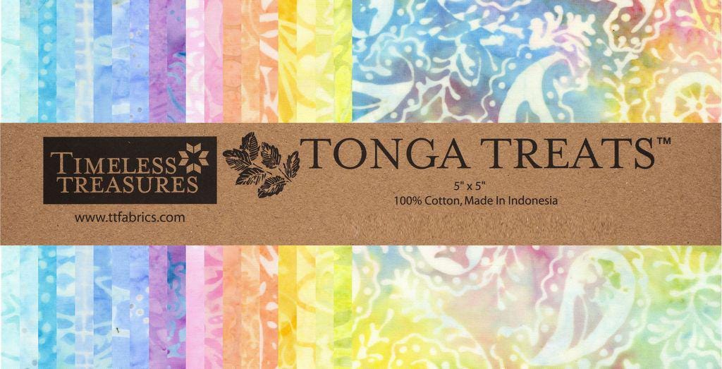 Tonga Pastel Batik 5" Squares, Timeless Treasures Treat-Mini42 Pastel, 5" Precut Pink Blue Lavender Green Batik Charm Pack Squares