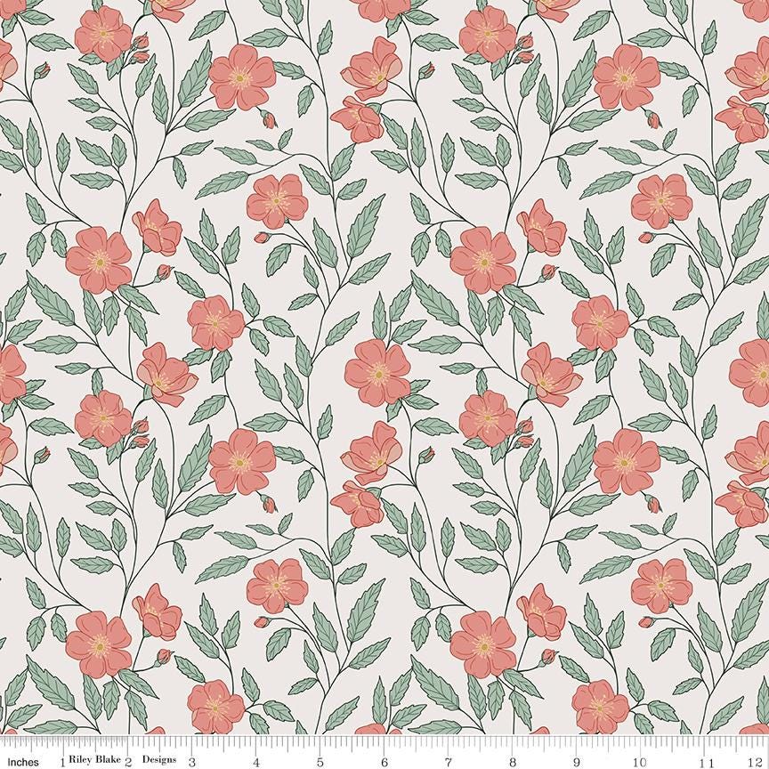 Garden Dreams 5" Stacker, Riley Blake 5-15090-42, 5" Precut Pink Green Mustard Orange Floral Fabric Squares, Amber Elliot