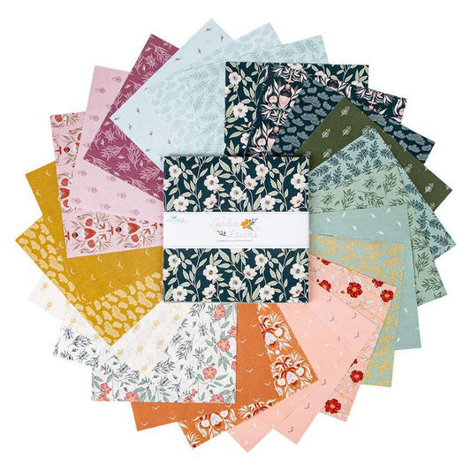 Garden Dreams 10" Stacker, Riley Blake 10-15090-42, 10" Precut Pink Yellow Blue Green Floral Fabric Squares, Amber Elliot