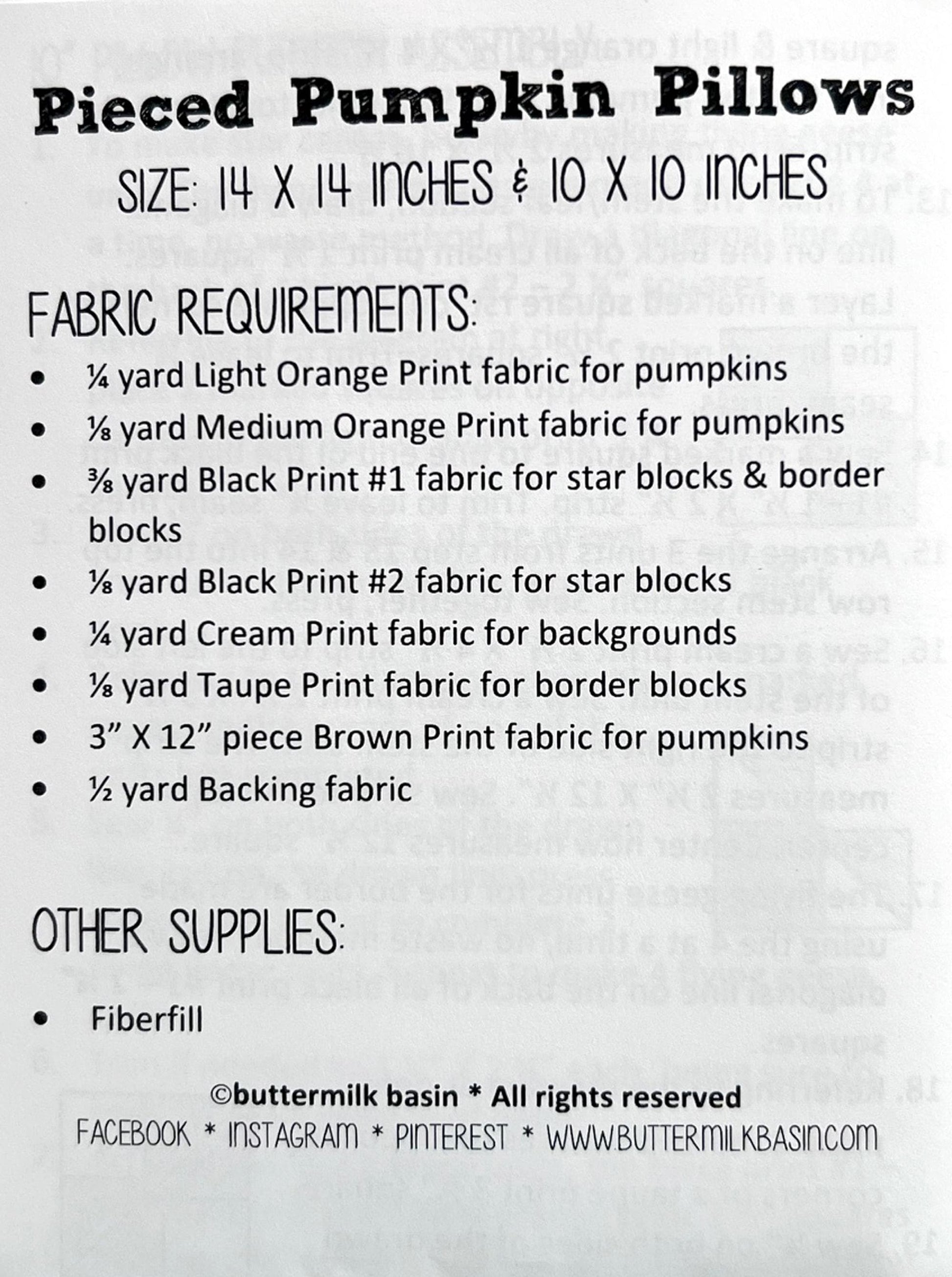 2 Pieced Pumpkin Pillows Pattern, Buttermilk Basin BMB3290, Star on Pumpkin Throw Pillw Pattern, Seasonal Patterns for Yardage