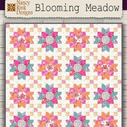 Blooming Meadow Quilt Pattern, Nancy Rink Designs NRD407, Yardage Friendly Flowers Lap Throw Quilt Pattern