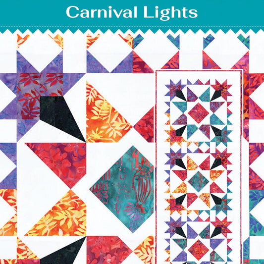Carnival Lights Bed Runner Quilt Pattern, Blooming Boldly BBD0117, Fat Quarter FQ Friendly Star Quilt Pattern, Leslie Ryan