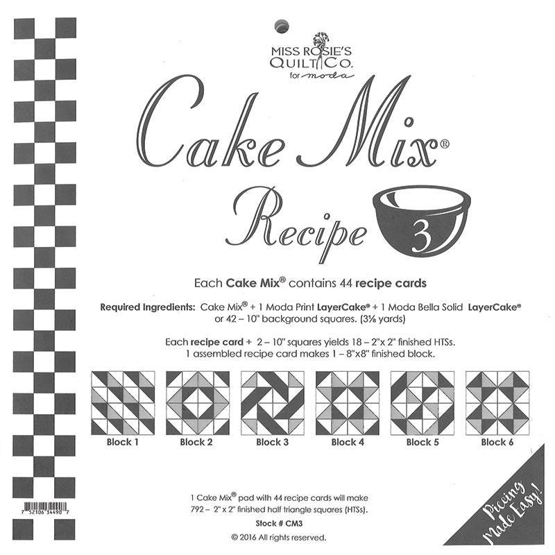 Moda Cake Mix Recipe Card 3, Moda CM3, Layer Cake Friendly Foundation Paper Piecing FPP Papers, Multiple Layouts, Easy Paper Piecing Pattern