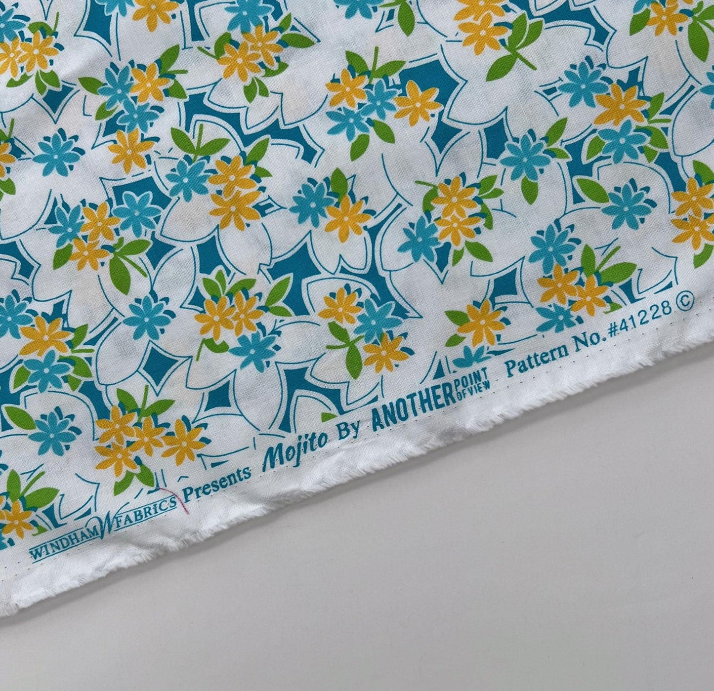 DESTASH REMNANT Mojito - 2 Yard Cut of Teal Yellow White Floral Fabric, Windham Fabrics 41228, Another Point Of View