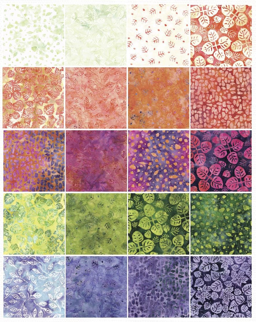 Breezy Strip Pack, Island Batik, 2.5" Precut Orange Green Purple Batik Jelly Roll Fabric Strips