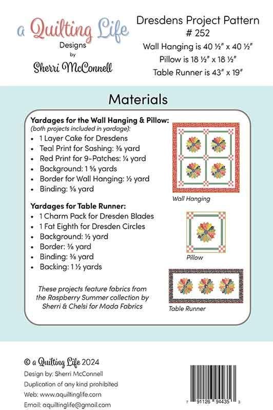 Dresdens Quilt Pattern, A Quilting Life Designs QLD252, Charm Pack Layer Cake Friendly Wall Pillow Table Quilt Pattern, Sherri McConnell