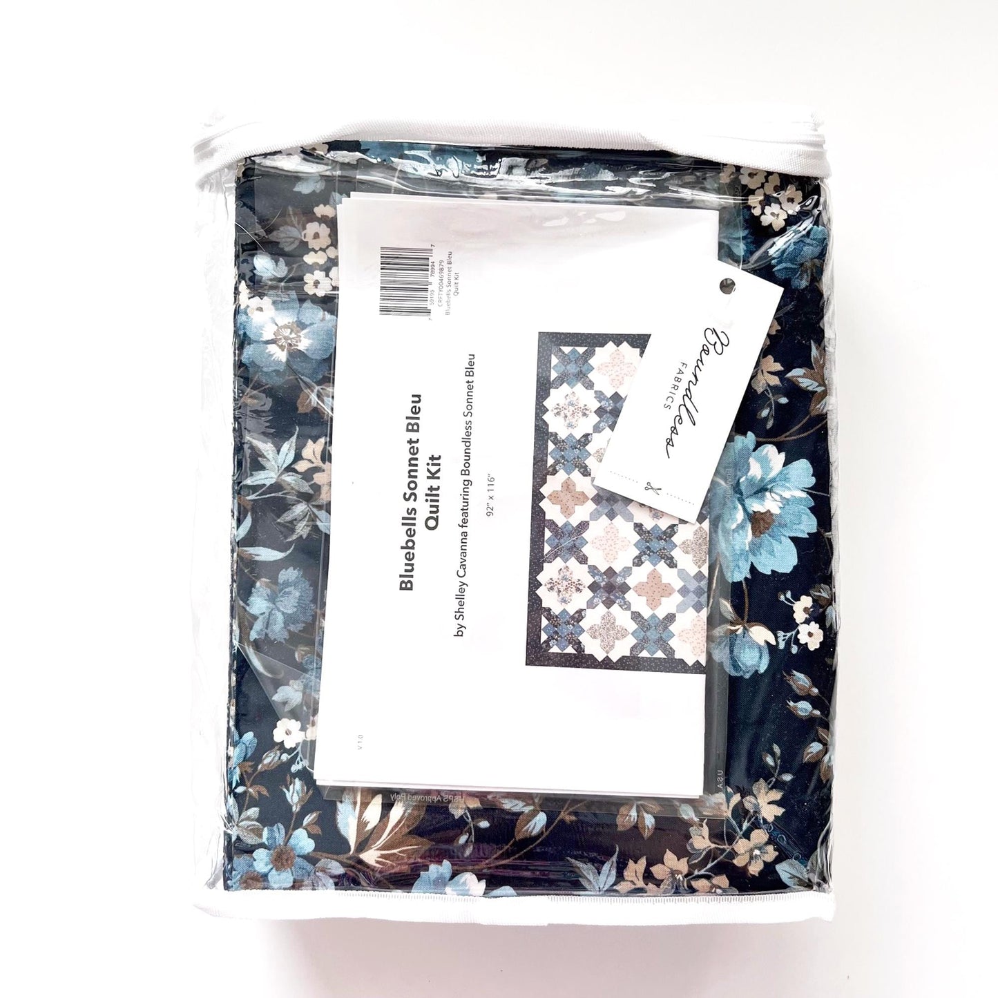 DESTASH Bluebells Sonnet Bleu Quilt Kit, Craftsy Boundless Fabrics, Blue Beige Floral Quilt Kit