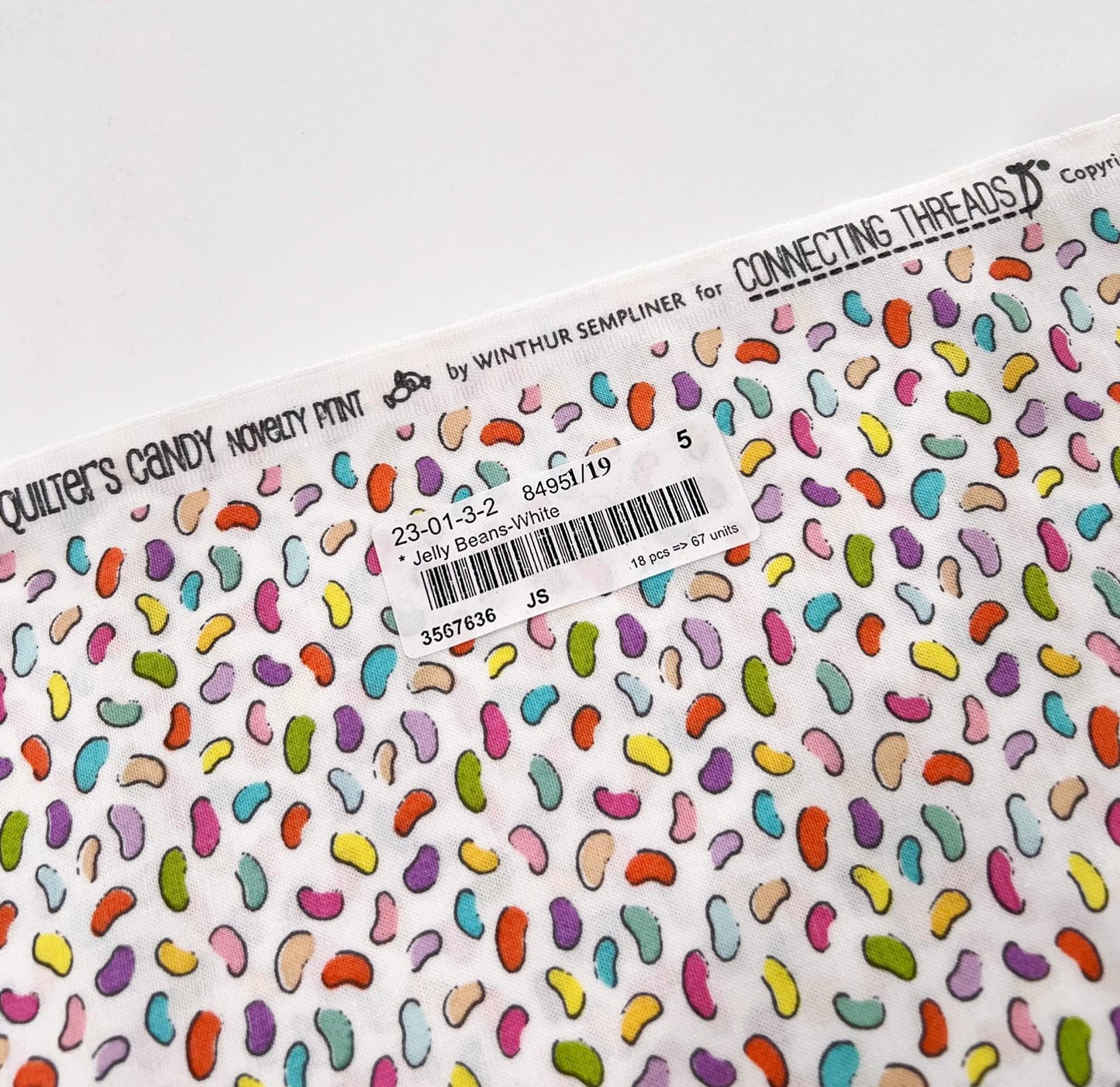 REMNANT 1 Yard 8" of Jelly Beans on White Fabric, Connecting Threads 3567636 JS, Multicolored Jelly Bean Cotton Fabric