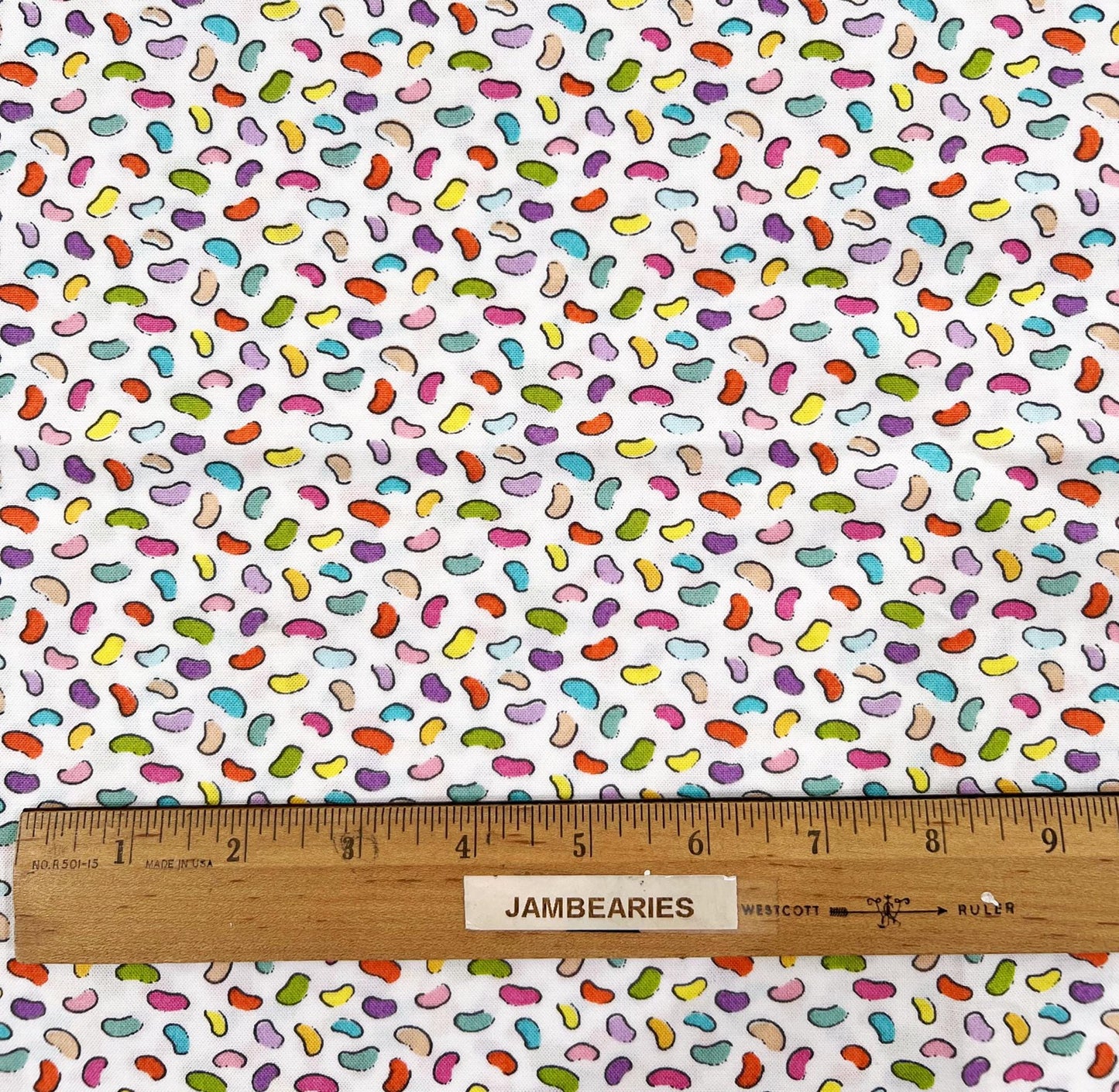 REMNANT 1 Yard 8" of Jelly Beans on White Fabric, Connecting Threads 3567636 JS, Multicolored Jelly Bean Cotton Fabric