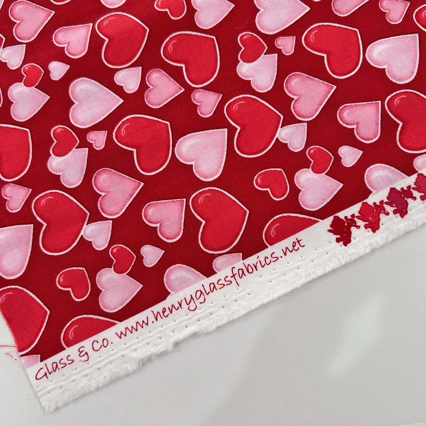 REMNANT 18" of Love Struck - Valentine's Day Pink Red Hearts on Red Fabric, Henry Glass, Valentine Cotton Fabric
