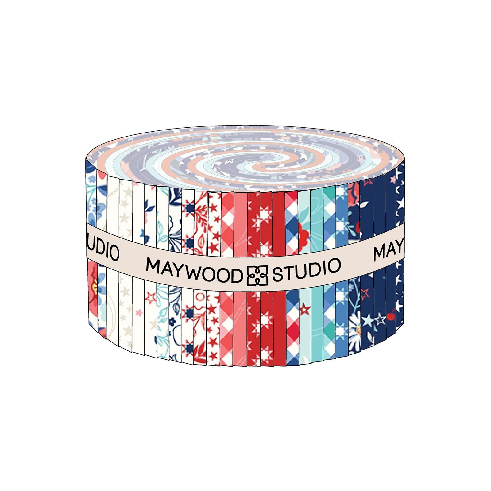 Star Spangled Beauty 2.5" Strips, Maywood Studio ST-MASSTAR, 2.5" Precut Patriotic Floral Fabric Strips, Red White Blue Fabric Strip Roll