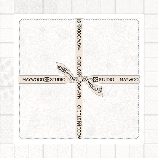 Solitaire Soft White 10" Squares, Maywood Studio SQ-MASSOLT-SW, 10" Precut White on White Neutral Quilt Fabric Squares