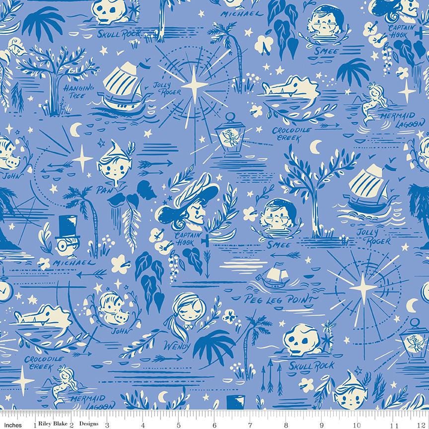 Forever Neverland 5" Stacker, Riley Blake 5-15900-42, 5" Precut Peter Pan Storybook Fabric Squares, Jill Howarth, Children's Quilt Fabric