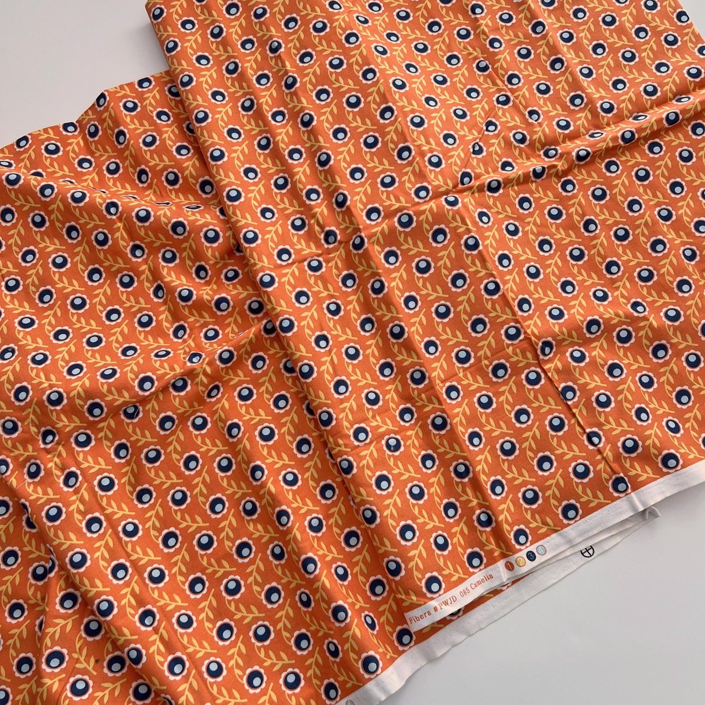 Botanique - Navy Blue Yellow Flowers on Orange Fabric, Free Spirit Westminster, Joel Dewberry, Rare OOP Fabric