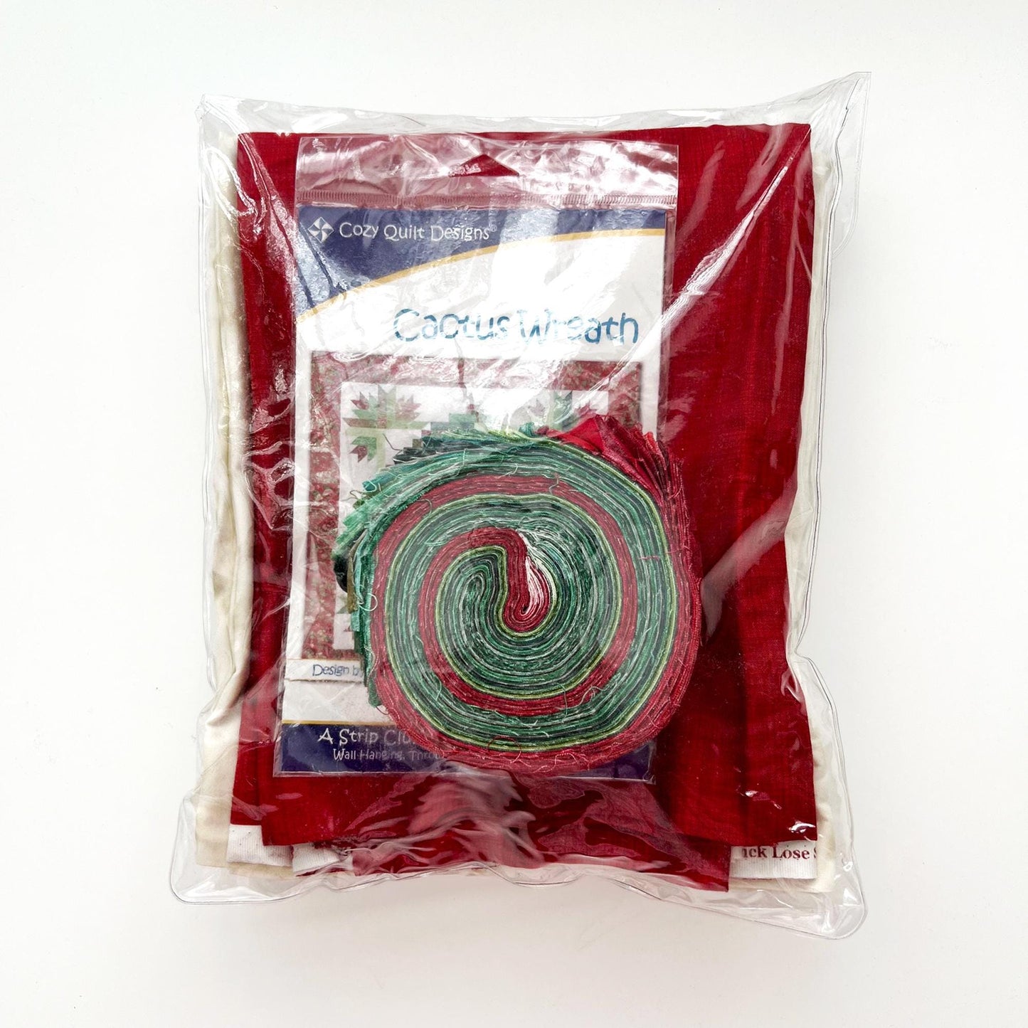 DESTASH Cactus Wreath Christmas Quilt Kit, RJR Fabrics 9665-022, Red Green Log Cabin Flowers Throw Quilt Kit, Cozy Quilt Designs SRRCW