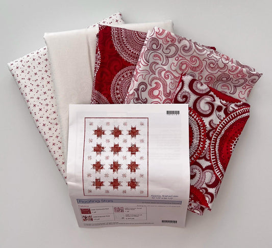 DESTASH Floating Stars Throw Quilt Kit, Connecting Threads Rhapsody in Reds, Red White Floral Lap Throw Quilt Kit