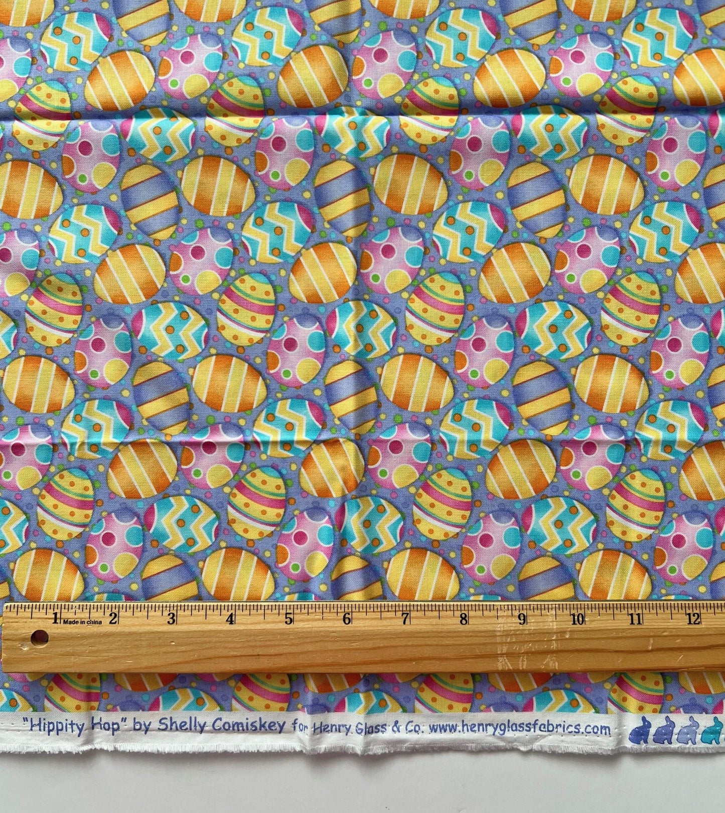 REMNANT 18" of Hippity Hop - Easter Eggs on Purple Lavender Fabric, Henry Glass & Co, Cute Easter Fabric, Shelly Comiskey