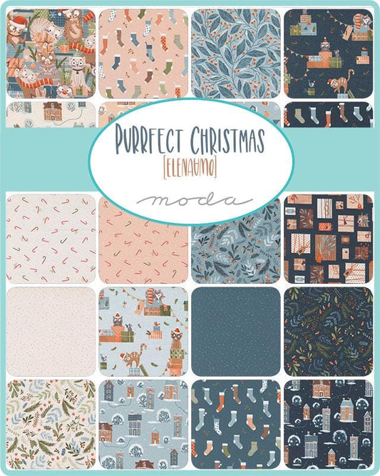 Purrfect Christmas Charm Pack, Moda 39040PP, 5" Precut Christmas Xmas Cats Charm Pack Fabric Squares, Elena Amo