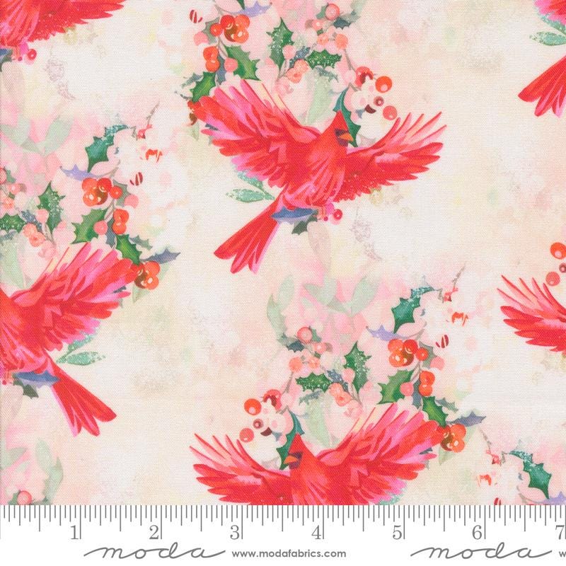 Love and Cheer Layer Cake, Moda 21830LC, 10" Precut Modern Christmas Xmas Floral Bird Cardinals Quilting Fabric Squares, Amarilys Henderson