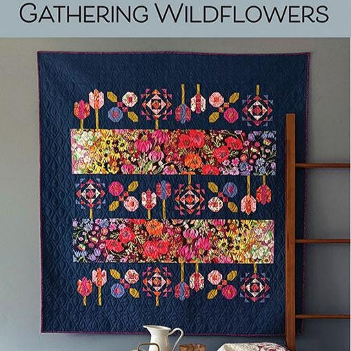 Gathering Wildflowers Quilt Pattern, Robin Pickens RPQP-GW161, Fat Quarter FQ Friendly Flowers Modern Lap Throw Quilt Pattern, Superbloom