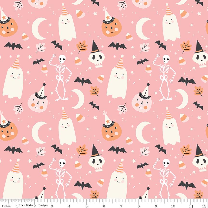 Hey Pumpkin Halloween 10" Stacker, Riley Blake 10-16030-42, 10" Precut Pink Orange Black Halloween Quilt Fabric Squares, My Mind's Eye