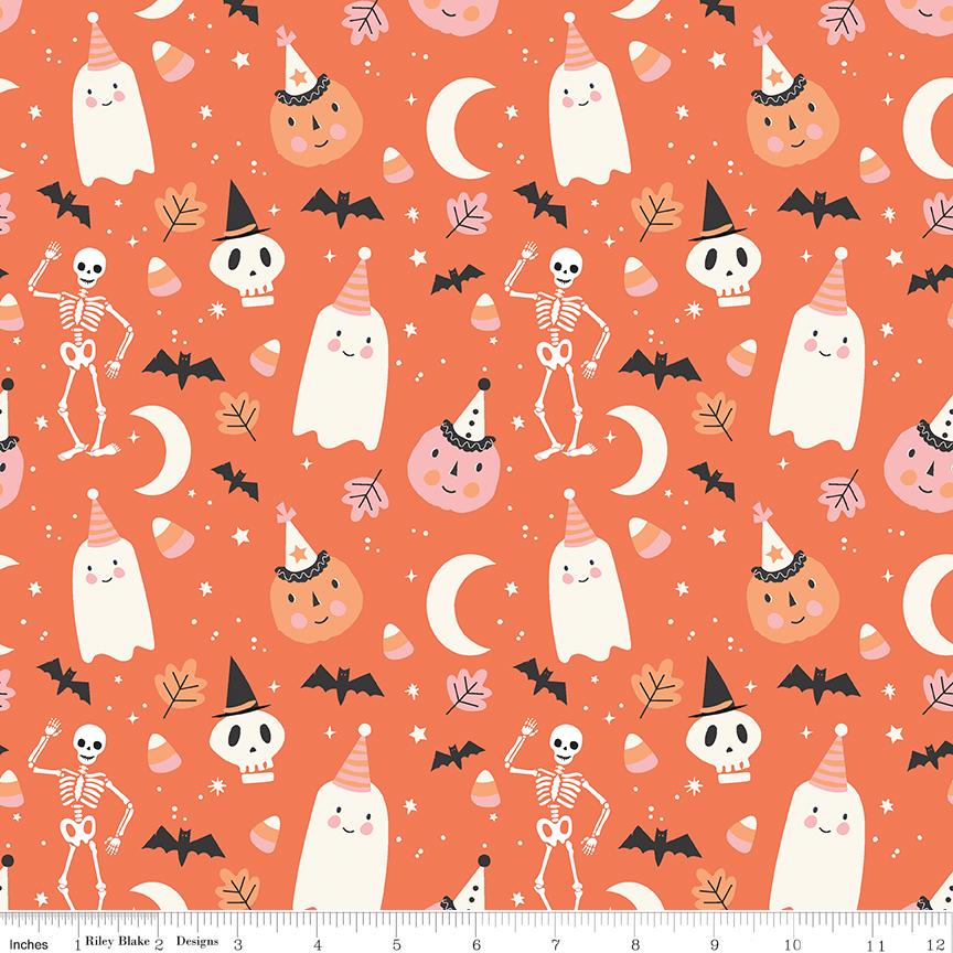 Hey Pumpkin Halloween 10" Stacker, Riley Blake 10-16030-42, 10" Precut Pink Orange Black Halloween Quilt Fabric Squares, My Mind's Eye